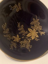 Lindner Echt Cobalt Blau Teller mit Goldrand 19 cm Goldene Blüten für Gebäck