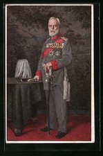 Künstler-AK König Ludwig III. von Bayern in Uniform mit Pickelhaube mit Rosshaa 