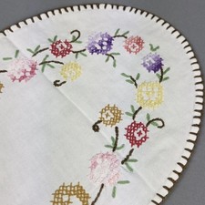 ? Kreuzstich Vintage Oval Tischdecke Handarbeit Landhaus Deko Stickerei Blumen