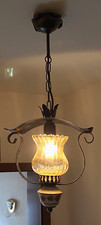 Pendelleuchte Dielenlampe Landhaus Schmiedeeisen Keramik Glas  H 31 cm