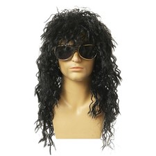 Schwarze Rocker Perücke für