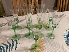 4 Sektgläser 5 Weingläser Set geschliffener Kristall grün