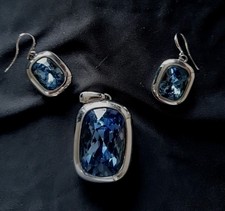 Pierre Lang Set Anhänger und Ohrringe Alte Kollektion Ozeanblau Rhodiniert