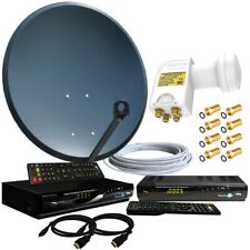 Sat-Anlage 60cm Spiegel 4-Teilnehmer 2x HDTV Sat-Receiver USB Quad LNB 0,1dB 