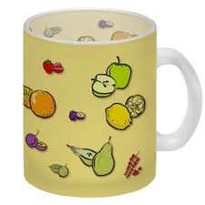 Glas Tasse in gelb zum Thema Obst mit verschiedenen Früchten