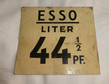 Altes Blechschild Preisschild Benzin Esso Liter 44 1/2 Pf. Tankstelle Oldtimer