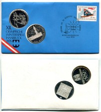 Numisbrief Olympiade Innsbruck mit 100 Schilling Silber  und Silbermedaille