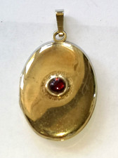 Großer Vintage Anhänger Medaillon Silber 935 vergoldet mit rotem Stein