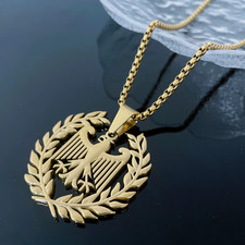 Edelstahl Deutscher Adler Anhänger mit Kette Gold - Halskette poliert 60 cm