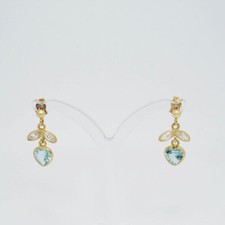 Ohrstecker Ohrhänger mit Blautopas und Zirkonia Besatz in 750/18K Gelbgold