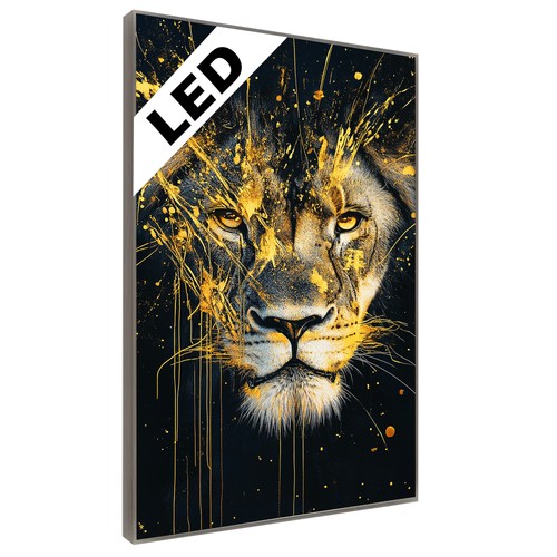 Led wandbild goldener löwe - led,