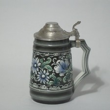 Bierkrug mit Zinndeckel Sitzendorfer Porzellan Thüringen Echt Zinn Blumenrelief