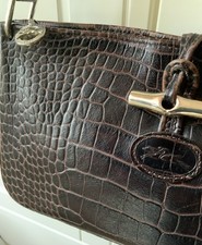 Longchamp Le Roseau Krokodil Optik Leder Braun Shoulderbag Top