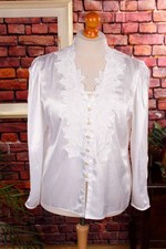 Vintage orig 80er prächtige Satin Bluse CRIS DEVI Spitze Schimmer Glanz 42
