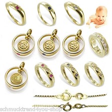  Taufring Taufuhr Engel 333 Gold & PL. Taufkette - Kinder Taufschmuck Geschenke
