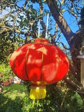 5  x Chinesischer Stoff Lampion rot ca.   Ø 40 cm L 50 cm  Party Asia Dekoration