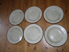 Suppenteller Winterling tiefe Teller 6x beige grau Rand  braun gesprenkelt