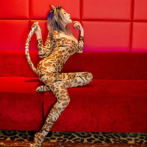 Damen sexy leopard catsuit - leopard,