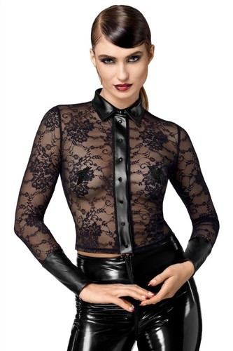 Damen spitzen shirt schwarz - damen,