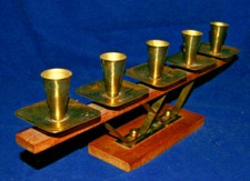 60er Teak Kerzenleuchter für 5 Kerzen. Teak mit Messing