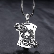 I07 Anhänger Spielkarte Pik As mit Rosen Sterling Silber 925