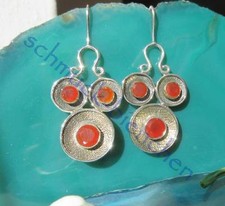 ? Ohrring Gesicht Augen aus Karneol Stein rot Sterling Silber 925 zweifarbig