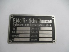 Typenschild Schild Meili Traktor Oldtimer Schweiz Schaffhausen
