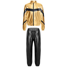 Mädchen Metallic Jogginganzug Hip Hop Jazz Jacke mit Jogginghose Trainingsanzug