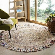 Teppich Baumwolle Jute Rund 100% Natur Geflochten Stilteppich Wende Modern Lo...