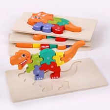 KINDER STECKPUZZLE SET Holz Spielzeug Dino Auto Design Steck Puzzle Lern Spiel