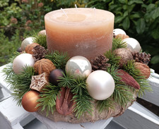 Adventskranz Adventsgesteck Adventsdeko Creme Beige Naturmaterialien Handarbeit