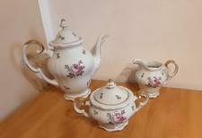 Weimar Porzellan-Katharina 2052 Kaffeekanne, Zuckerdose, Milchkännchen-Rosenmust