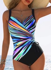 Figurbetonter Badeanzug mit buntem Streifenmuster – Bauchweg-Effekt, L (40/42)