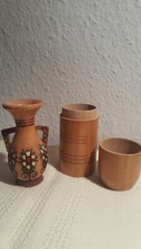 SOUVENIR HOLZVASE STIFTEBOX AUFBEWAHRUNGSBOX  HOLZ 70er Jahre Vintage