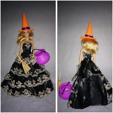Barbie Puppen Kleid Halloween Hexe + Besen Hut Kessel Prinzessin Königin #55