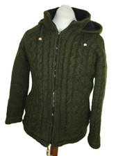 Nepal Damen Hoodie Strickjacke ca. Gr. L Zopfmuster Aran Handarbeit Vintage