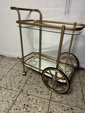 Teewagen Barwagen Service Wagen Glas Messing Tisch Rolltisch  2 Ebenen Spiegel