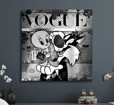 LEINWAND BILDER BIS 100x100x5 Sylvester & Tweety POP-ART WANDBILD SCHWARZ-WEISS