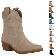 Damen Stiefeletten Spitze Cowboy Boots Stickereien Schuhe 901825 New Look