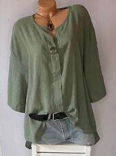 ITALY Gr.46,48,50,Fischerhemd,Bluse,Longshirt,Tunika,Leinen Optik,Baumwolle,Neu