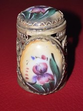 Fingerhut Handarbeit Russisch Rostov mit Porzellanplatten Blumen Thimble
