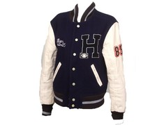 JACKE HILFIGER Leder Ärmel Wolle College jacke Blau Weiß MEN Herren S