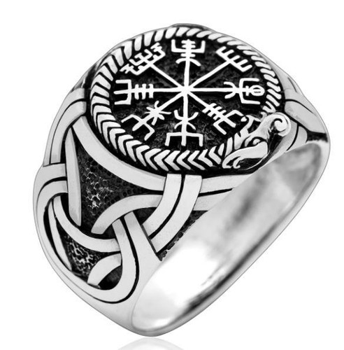Vegvisir silver ring runes - silver,