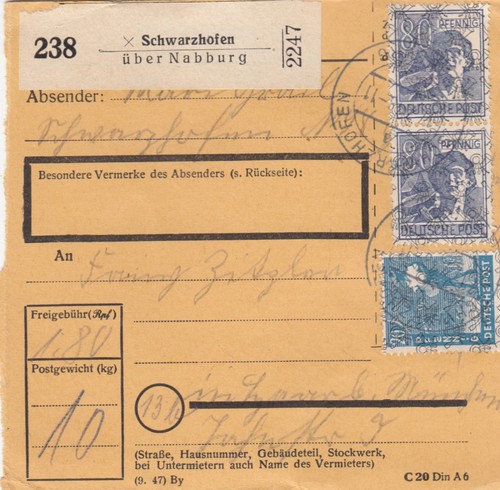Bizone paketkarte 1948 - paketkarte,