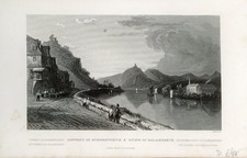 Nonnenwerth Rolandseck Rhein Original Stahlstich um 1850, 9,5 x 16 cm Rheinland