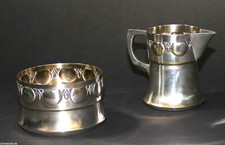 KAYSER JUGENDSTIL Sahne-Set für Milch+Zucker versilbert KAYSER-MARKE 1900-1910