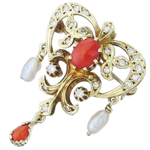 Brosche koralle brillanten - brosche,