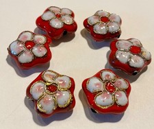 6 Cloisonné Perlen Blumen Rot