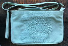 BORSE IN PELLE Leder Clutch Umhängetasche mint grün türkis Krokoprägung