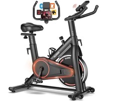 heimtrainer fahrrad mit app, leises hometrainer ergometer mit lcd Rot/Grün